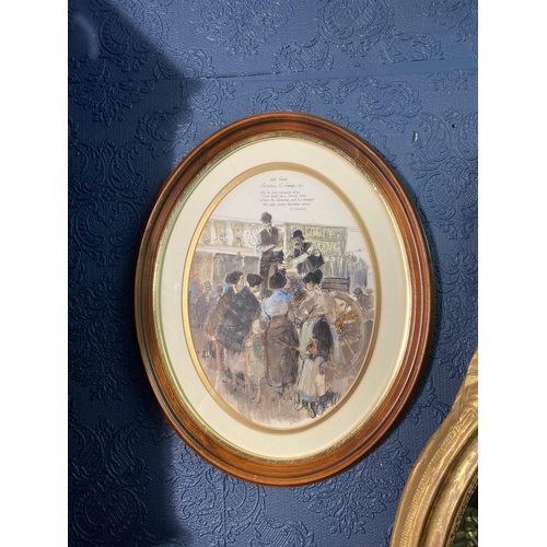 65 - Pair of R. D. Beattie Portadown Market scene coloured prints mounted in mahogany frames {41cm  H  x ... 