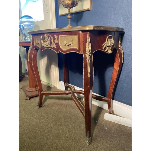 7 - Good quality French kingwood side table with ormolu mounts and single drawer in the frieze raised on... 