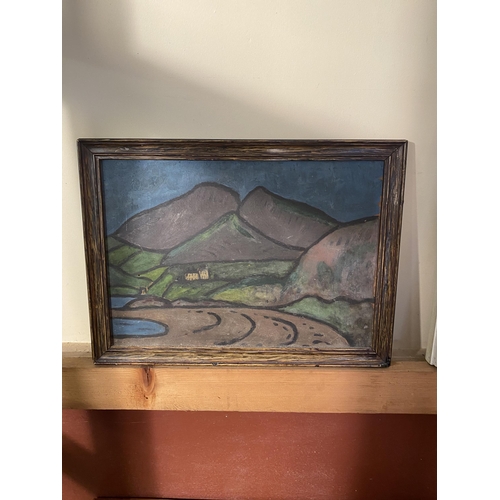 73 - Early 20th C. West of Ireland scene oil on board mounted in scumbled pine frame {29cm  H  x 39cm W}.