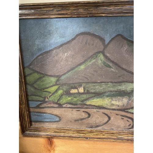 73 - Early 20th C. West of Ireland scene oil on board mounted in scumbled pine frame {29cm  H  x 39cm W}.