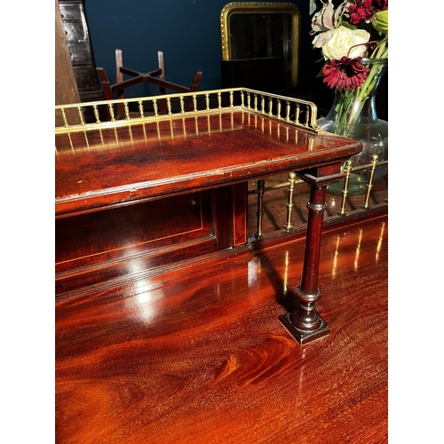 76 - Good quality 19th C. mahogany and satinwood inlaid side board with brass gallery back, three doors i... 