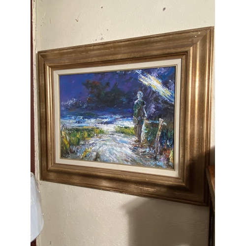 81 - The Wandering Man oil on board after J.B. Yeats mounted in gilt frame signed Shaw {42cm  H  x 58cm W... 