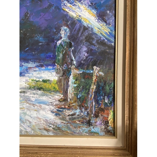 81 - The Wandering Man oil on board after J.B. Yeats mounted in gilt frame signed Shaw {42cm  H  x 58cm W... 