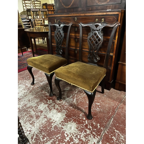 862 - Pair of 19th C. Irish mahogany side chairs with upholstered seat raised on cabriole legs {97cm  H  x... 