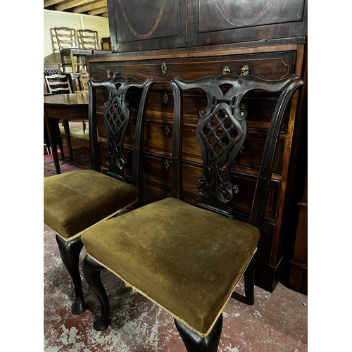 862 - Pair of 19th C. Irish mahogany side chairs with upholstered seat raised on cabriole legs {97cm  H  x... 