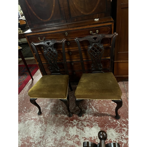 862 - Pair of 19th C. Irish mahogany side chairs with upholstered seat raised on cabriole legs {97cm  H  x... 