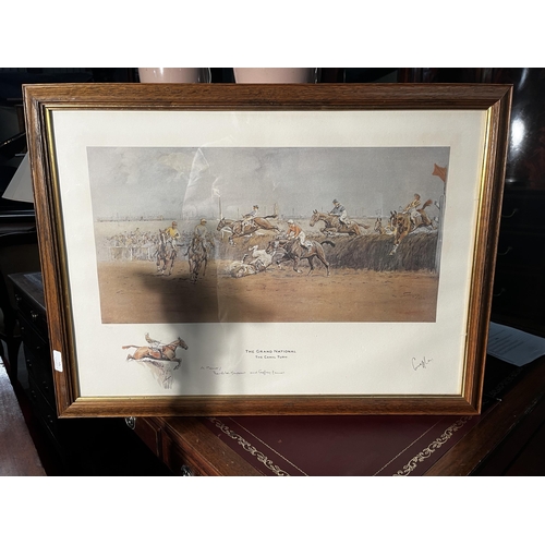 866 - 19th C. The Grand National snaffle coloured print mounted in oak frame {59cm  H  x 89cm W}.