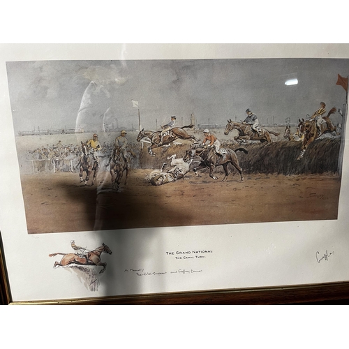 866 - 19th C. The Grand National snaffle coloured print mounted in oak frame {59cm  H  x 89cm W}.