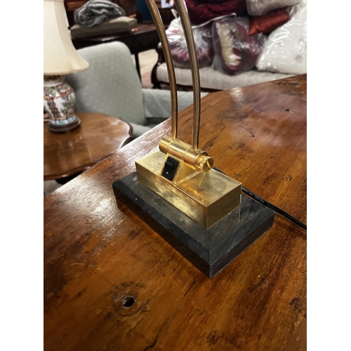 868 - Vintage brass desk lamp mounted on marble base {36cm  H  x 30cm W x 16cm D}.