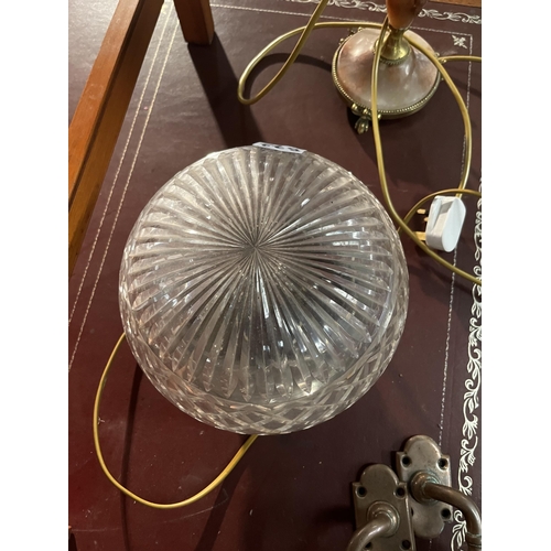 872 - Early 20th C. cut crystal ceiling light with original brass gallery {18cm  H  x 23cm Dia.}.