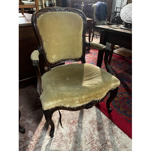 876 - Pair of 19th C. French rosewood and upholstered armchairs raised on cabriole legs {90cm  H  x 65cm W... 