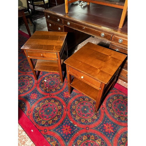 886 - Pair of mahogany bedside lockers with single drawers raised on square tapered legs {63cm  H  x 50cm ... 