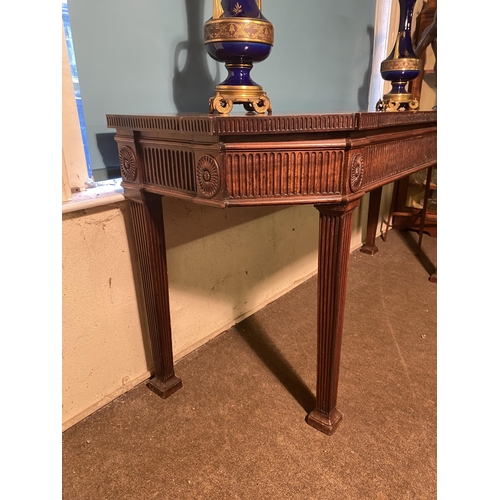 93 - Good quality Edwardian mahogany console table raised on square reeded legs in the Georgian manner {8... 