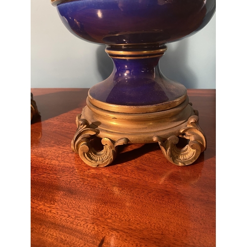 94 - Pair of good quality French Pinon Heuze ceramic and bronze urns signed {50cm  H  x 20cm Dia.}.