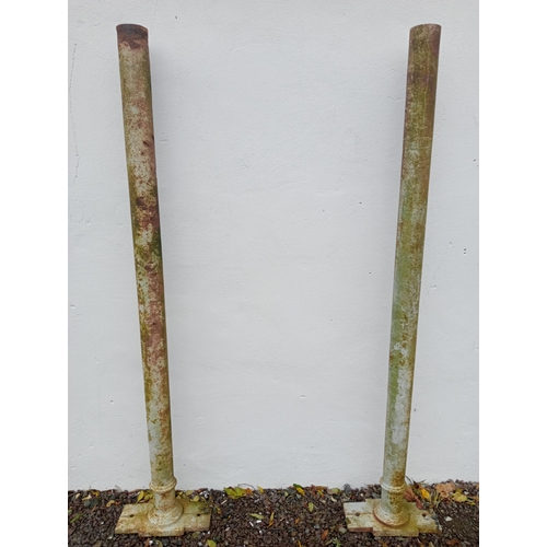 879 - Pair of cast iron columns {Base W 41cm x D 20cm H 202cm x Dia 10cm }.