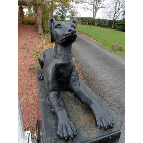 893 - Pair of cast iron dogs and bases {H 163cm x W 64cm x D 145cm Dogs H 66cm x W 46cm x W 126cm }.