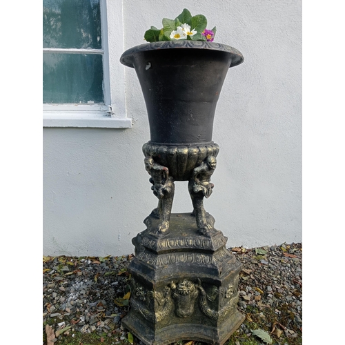 895 - Pair of cast iron planters - urns {H 110cm x W 46cm x D 46cm }.