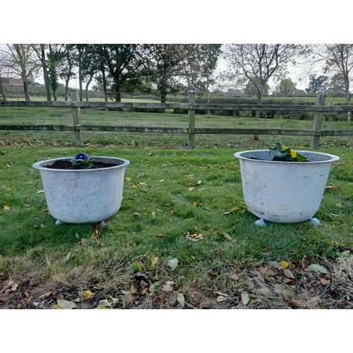 897 - Pair of cast iron pots on ball feet {H 34cm x D47cm }.