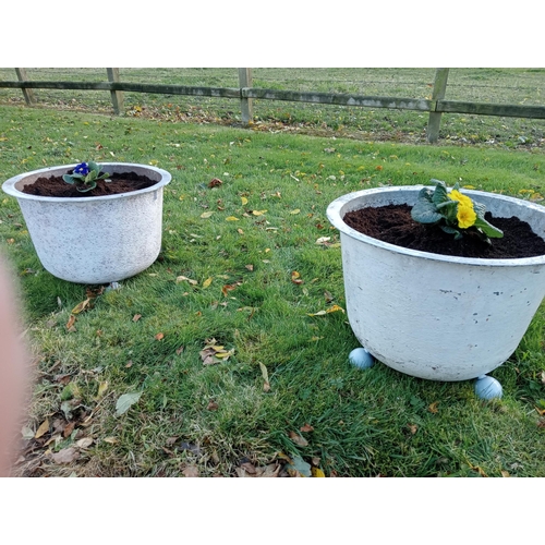 897 - Pair of cast iron pots on ball feet {H 34cm x D47cm }.