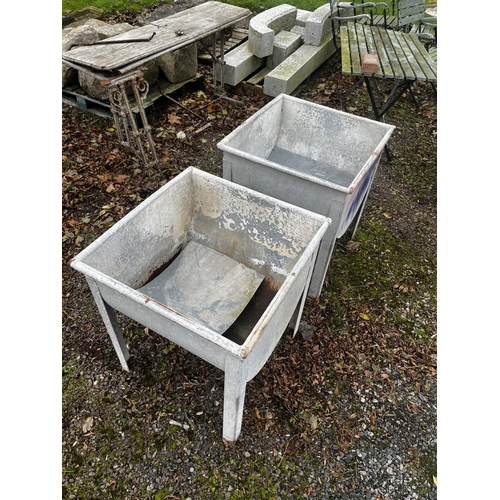 857 - Pair of early 20th C. galvanised planters {78 cm H x 67 cm W x 67 cm D}.