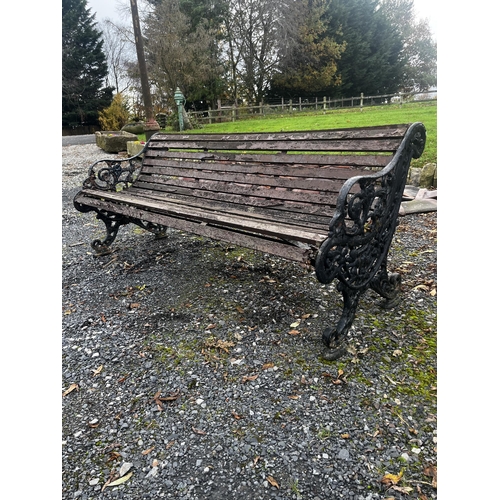 863 - 19th C. cast iron garden bench with wooden slats {78 cm H x 190 cm W x 82 cm D}.