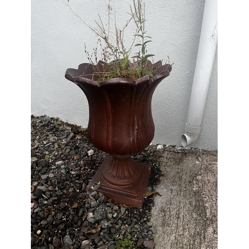 902 - Pair of early 20th C. fire clay urns {43 cm H x 30 cm Dia.}.