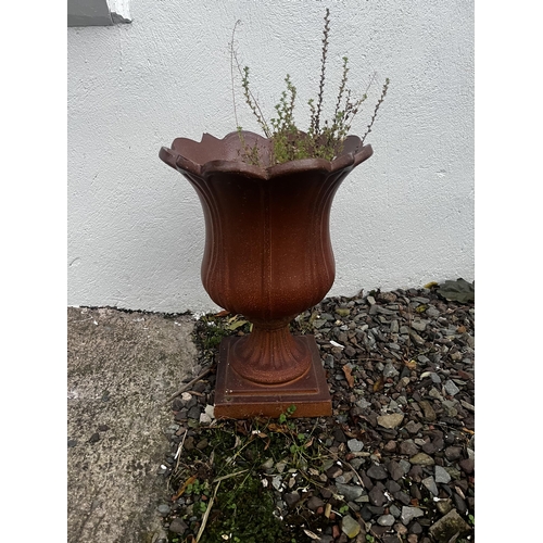 902 - Pair of early 20th C. fire clay urns {43 cm H x 30 cm Dia.}.