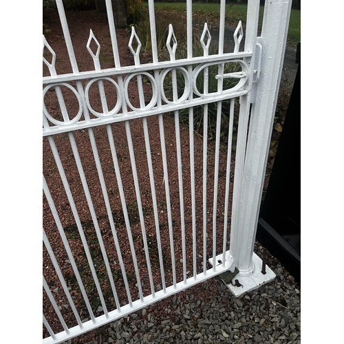 904 - Good quality 19th C. wrought iron garden gate with cast iron posts {200 cm H x 140 cm W}.