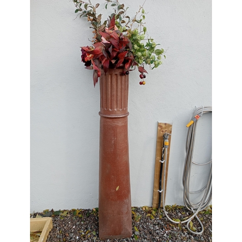 919 - Tall terracotta glazed chimney pot - planter {H 156cm x 28 x 28}.