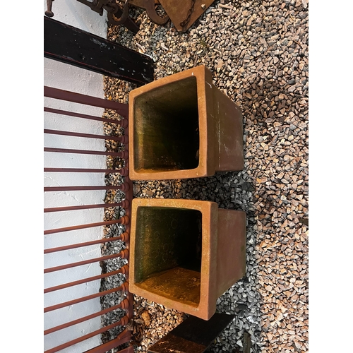 922 - Pair of terracotta square planters {40 cm H x 38 cm W x 38 cm D}.