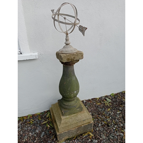 924 - Sandstone five piece armillary {H 130cm x 40 x 40 }.