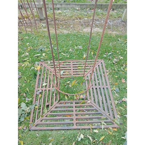 925 - Pair of wrought iron obelisks with cast iron tree surrounds with sphere finials {Obelisks H 230cm x ... 