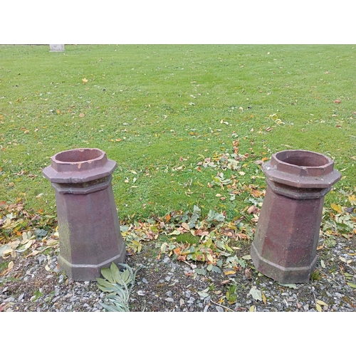 931 - Pair of terracotta glazed chimney pot - planters {H 62cm x 34 x 34cm }.