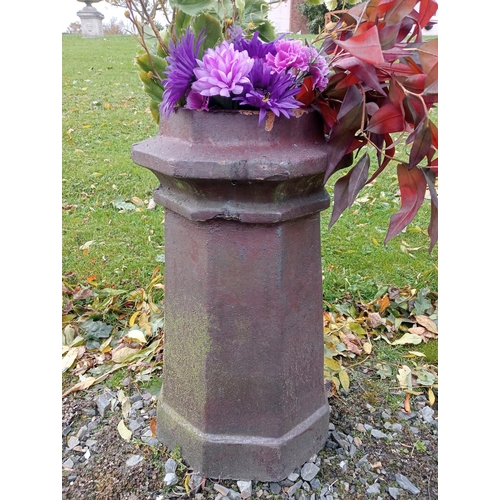 931 - Pair of terracotta glazed chimney pot - planters {H 62cm x 34 x 34cm }.