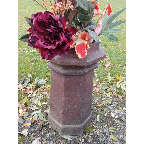 931 - Pair of terracotta glazed chimney pot - planters {H 62cm x 34 x 34cm }.