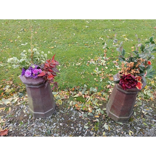 931 - Pair of terracotta glazed chimney pot - planters {H 62cm x 34 x 34cm }.