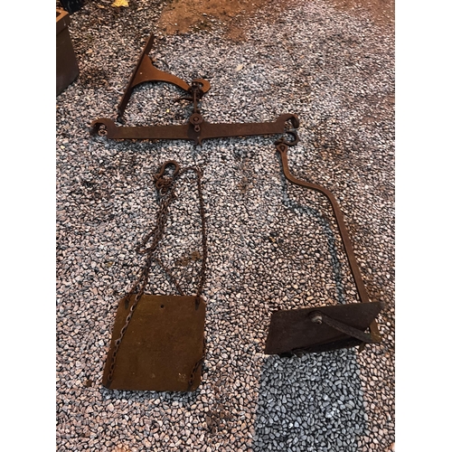 932 - Set of 19th C. wrought iron wall hanging scales {200 cm H x 122 cm W}.