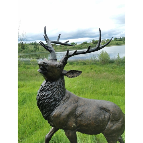 877 - Exceptional life size bronze model of Stag on craggy rock. {230 cm H x 150 cm W x 60 cm D}.