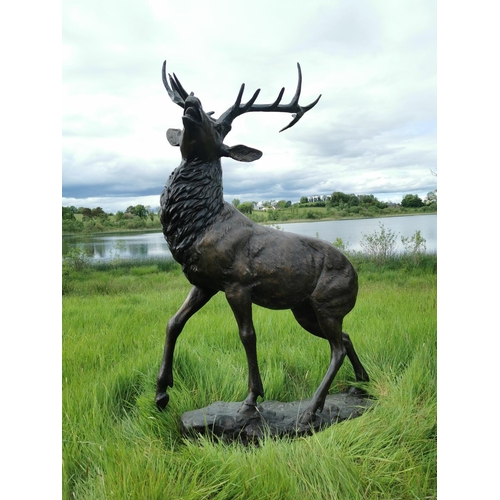 877 - Exceptional life size bronze model of Stag on craggy rock. {230 cm H x 150 cm W x 60 cm D}.