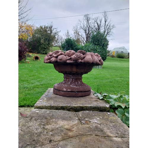 859 - Pair of good quality moulded terracotta planters decorated with fruit {30 cm H x 36 cm Dia.}.