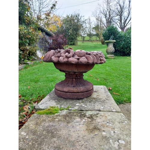 859 - Pair of good quality moulded terracotta planters decorated with fruit {30 cm H x 36 cm Dia.}.