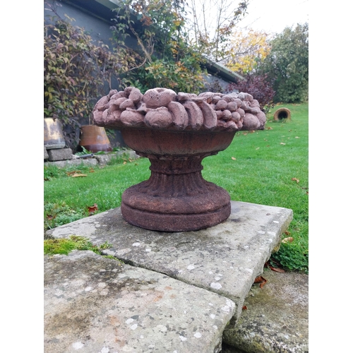 859 - Pair of good quality moulded terracotta planters decorated with fruit {30 cm H x 36 cm Dia.}.