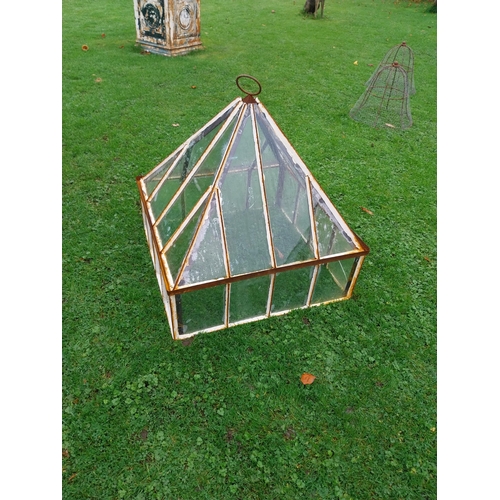 865 - Wrought iron and glass garden cloche {80 cm H x 70 cm W x 70 cm D}.