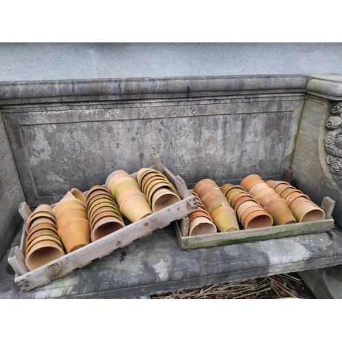 904A - Collection of sixty nine early 20th C. terracotta pots in wooden boxes {11 cm H x 11 cm Dia.}.