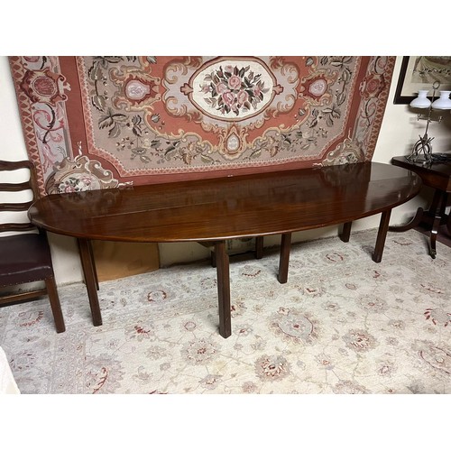 Good quality mahogany hunt - wakes table raised on square legs in the Georgian manner {74cm  H  x 274cm W x 54cm D}.