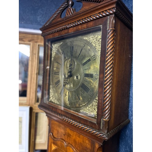 67 - Irish Regency mahogany and satinwood inlaid Grandfather Clock {213cm  H  x 46cm W x 24cm D}. Makers ... 