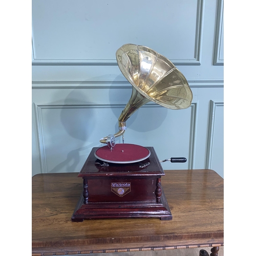 295 - Decorative Gramophone with brass horn {70 cm H x 46 cm W x 43 cm D}.