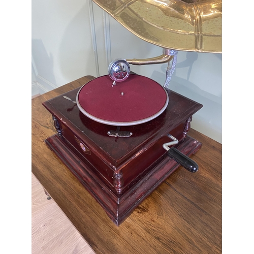 295 - Decorative Gramophone with brass horn {70 cm H x 46 cm W x 43 cm D}.