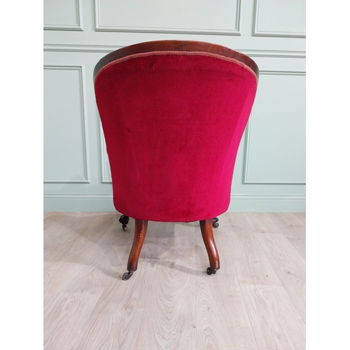 38 - Good quality Victorian mahogany and upholstered gentleman armchair raised on cabriole legs and brass... 