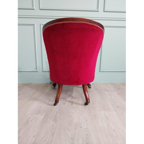 38 - Good quality Victorian mahogany and upholstered gentleman armchair raised on cabriole legs and brass... 